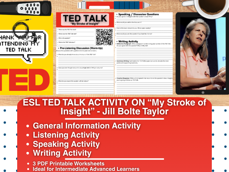 ESL TED Talk Activity Worksheets - My Stroke of Insight - Jill Bolte Taylor