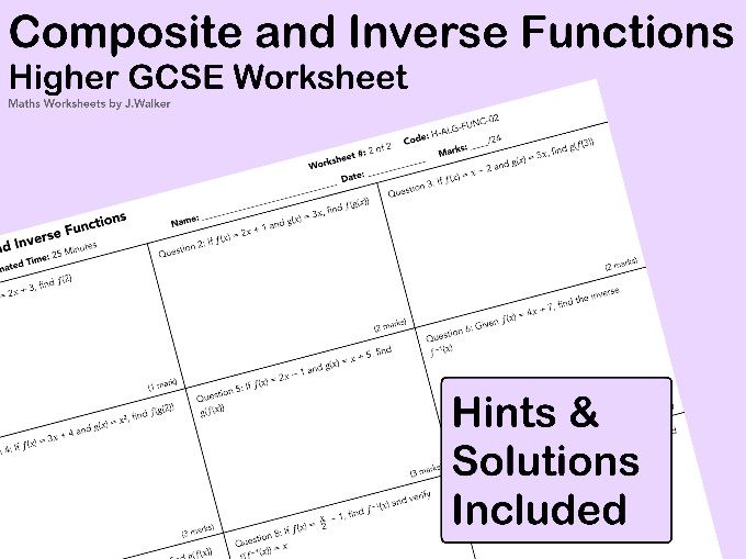 GCSE Maths Worksheet: Composite and Inverse Functions - Higher Tier