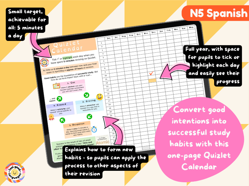 N5 Spanish: Quizlet Calendar