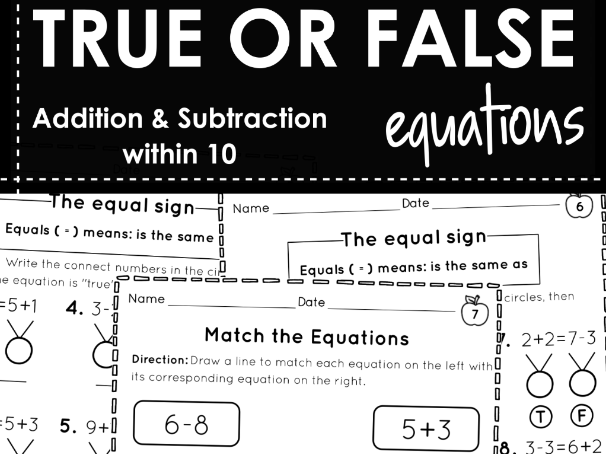 True or False Equations Worksheets | Understanding the Equal Sign | KS1 Addition & Subtraction