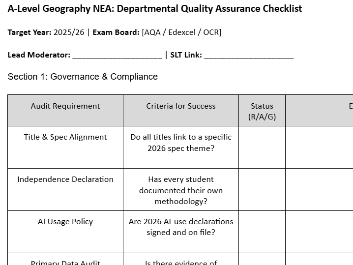 COMPLETE Geography NEA Leadership & Quality Assurance Master Toolkit (2026 Edition)