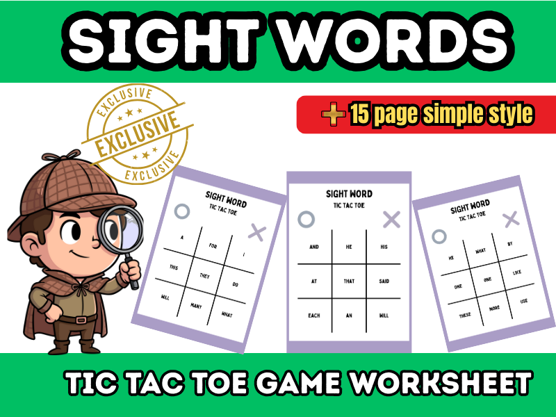 Sight Words Tic Tac Toe Game Worksheets | 15-Page Literacy Activity Pack (KS1