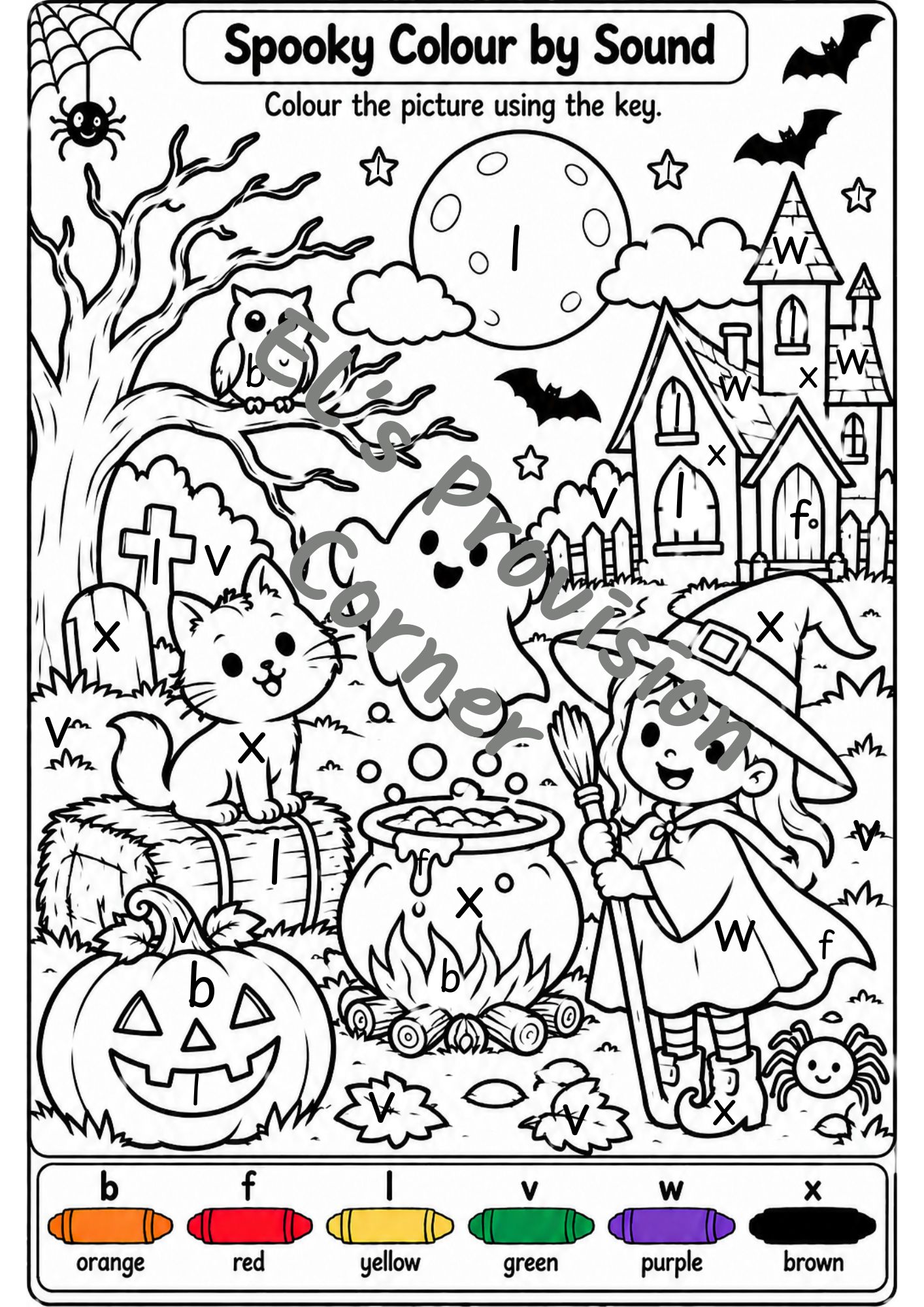 Spooky Phonics colour by sound- halloween- Phase 2- provision ...