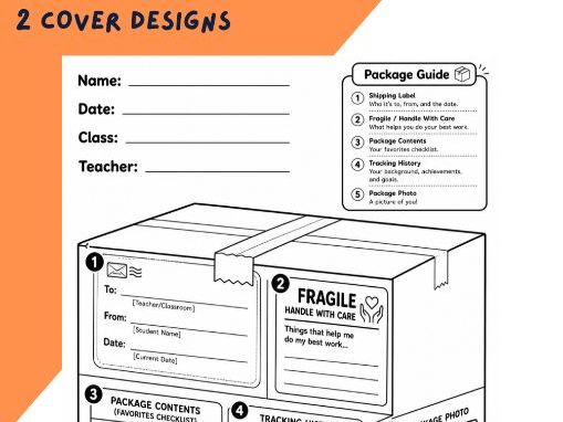All about me - Delivery box bulletin board design and worksheets