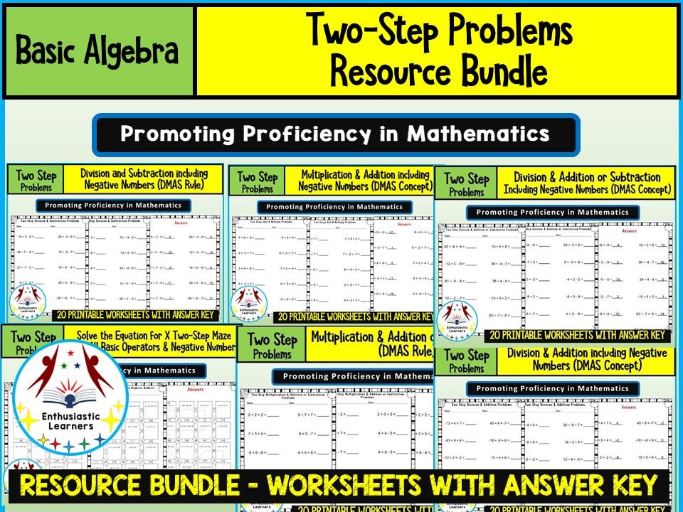 TWO-STEP PROBLEMS Worksheets Product or Resource BUNDLE for GRADE 3–6
