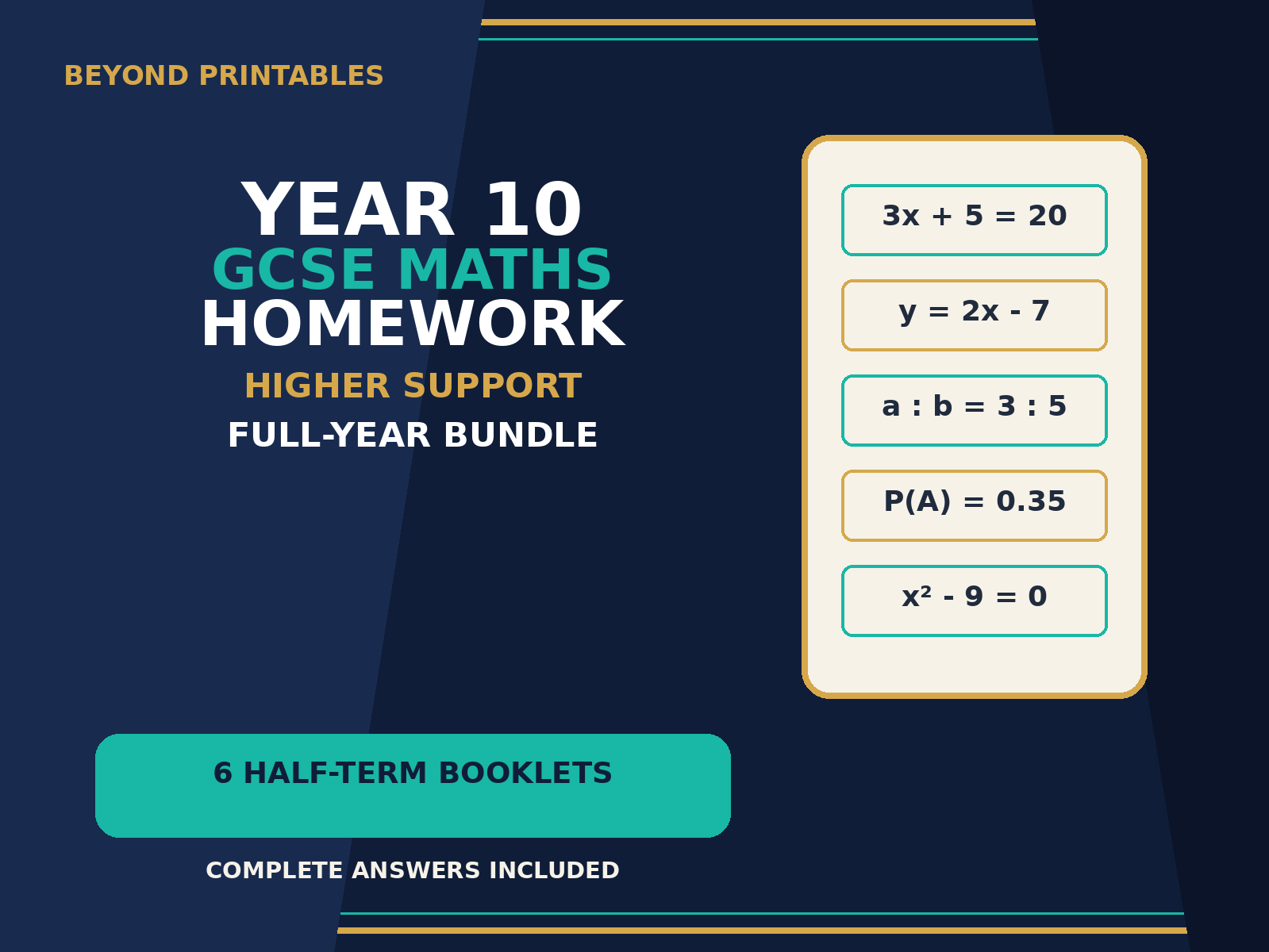 Year 10 Higher GCSE Maths Homework Full Year | Support | Answers