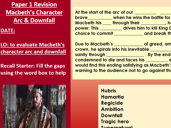GCSE English Lit - Macbeth - Macbeth's Character Arc and Downfall Lesson