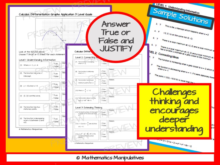 Calculus Differentiation Graphs Application 3 Level Guide Teaching
