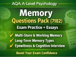 AQA A-Level Psychology Memory Questions Pack (7182) | Exam Practice + Essays