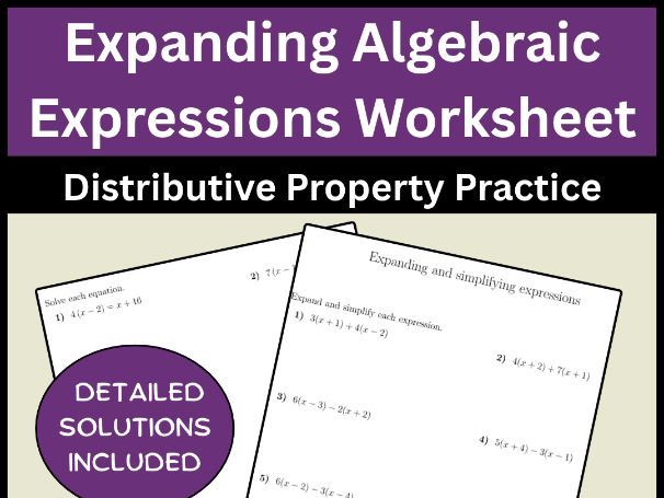Expanding Algebraic Expressions Worksheet | Distributive Property Practice