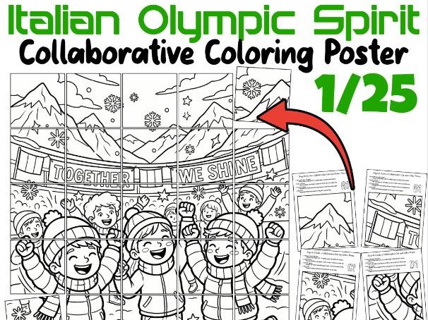 Italian Olympic Spirit Collaborative Coloring Poster | Winter Olympics Italy