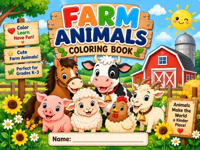 Farm Animals Coloring Book for Kids | Farm Animal Coloring Pages | Kindergarten-3rd Grade