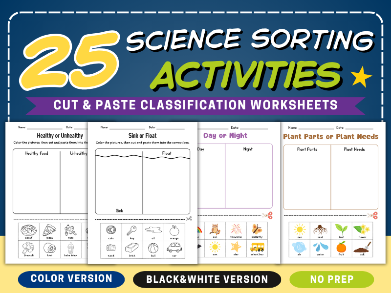 25 Science Sorting Activities | Cut & Paste Classification Worksheets