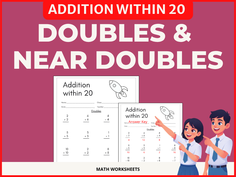 Doubles and Near Doubles Fact Fluency Addition Worksheets Within 20