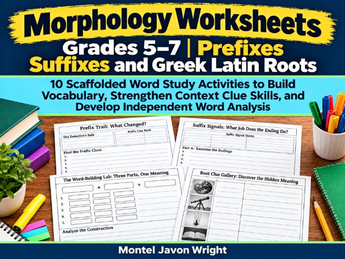 Morphology Worksheets Grades 5–7 | Prefixes, Suffixes, Greek & Latin Roots, Context Clues