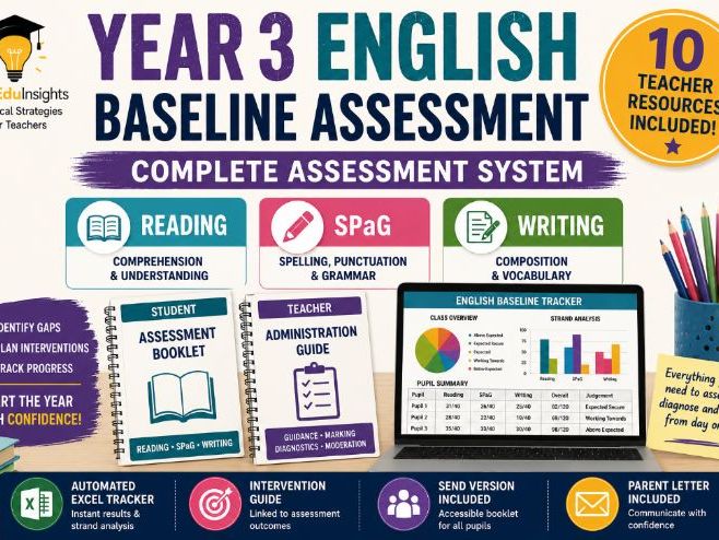 Year 3 English Baseline Assessment | Complete Assessment System | Reading, SPaG & Writing | Editable