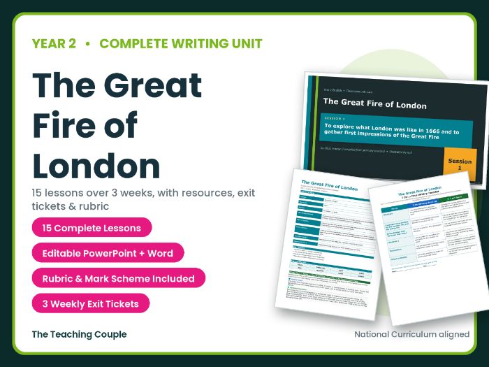 The Great Fire of London | Year 2 English Unit | 15 Complete Lessons + Resources + Mark Scheme
