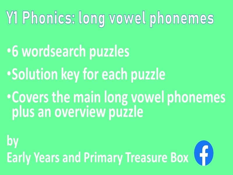 Year 1 phonics puzzles long vowel phoneme wordsearch bundle set 5 – 6 years