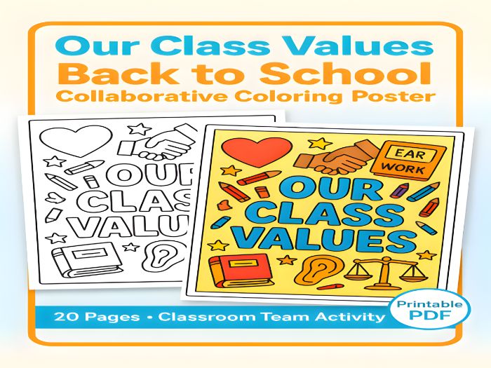 Back to School Class Values Coloring Poster