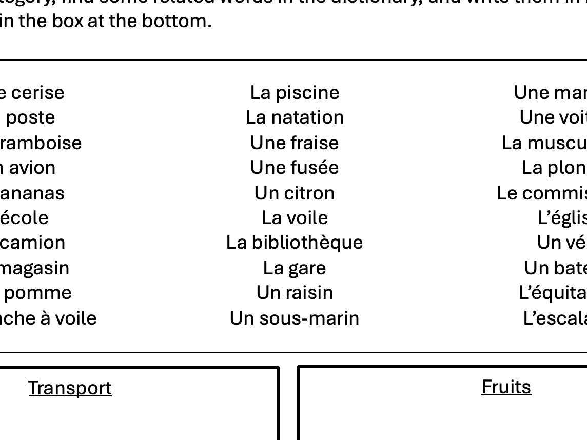 French and Spanish Dictionary Challenge Worksheets