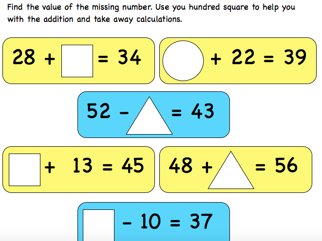 Missing Number Problems Teaching Resources