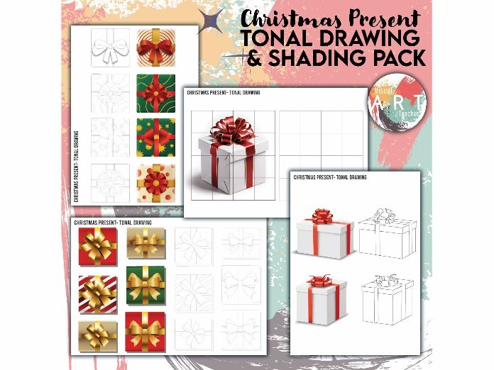CHRISTMAS PRESENT TONAL DRAWING & SHADING PACK – 14 ART PAGES!