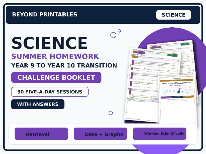 Science Summer Homework Booklet — Year 9 to Year 10 Transition — Challenge — With Answers