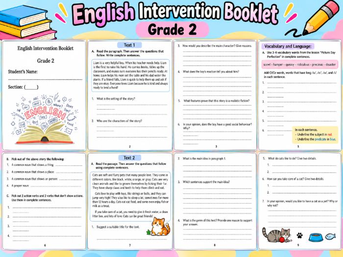 Grade 2 English Intervention Booklet | Reading, Vocabulary, Phonics & Language Practice