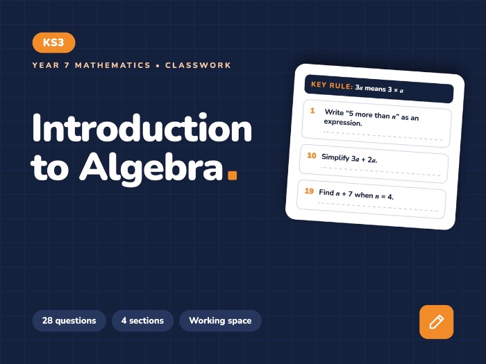 Year 7 Intro to Algebra | Classwork Worksheet