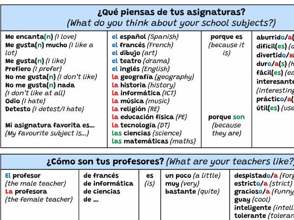 Claro 1 Unit 6 Mi Insti vocabulary