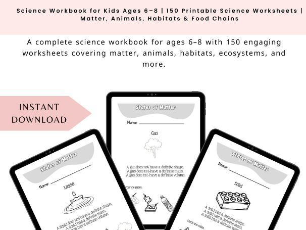 Science Workbook for Kids Ages 6–8 | 150 Printable Science Worksheets