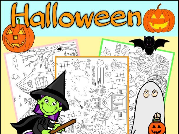 Halloween coloring pages Activities printable worksheets - Fall autumn Crafts 20 pages