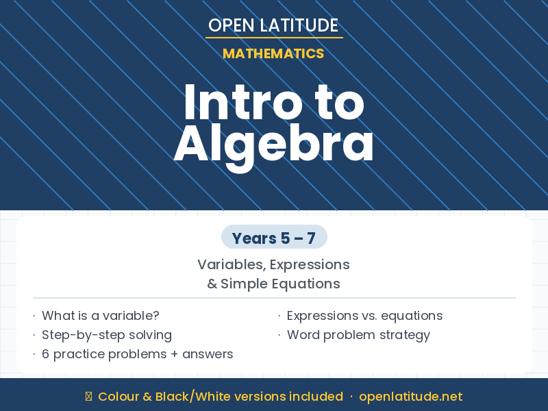 Introduction to Algebra Study Guide | Variables, Expressions & Simple Equations | Years 5-7