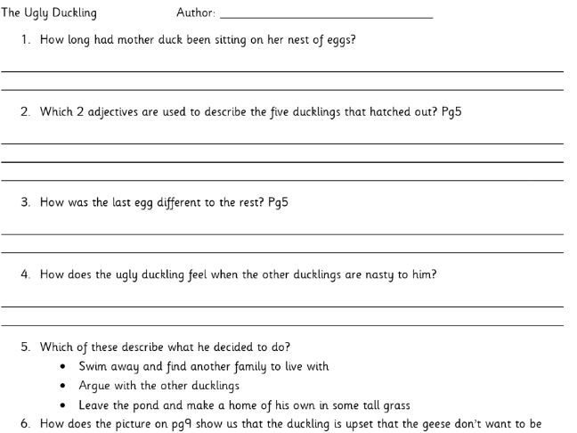 The Ugly Duckling guided reading activity