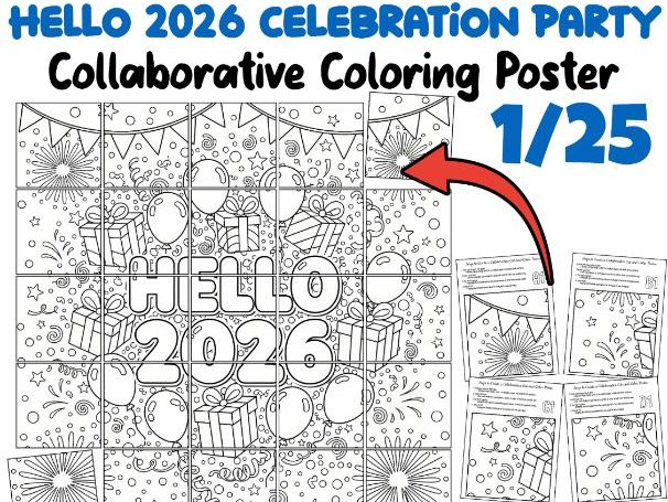 Hello 2026 Celebration Party Collaborative Coloring Poster | New Year Activity