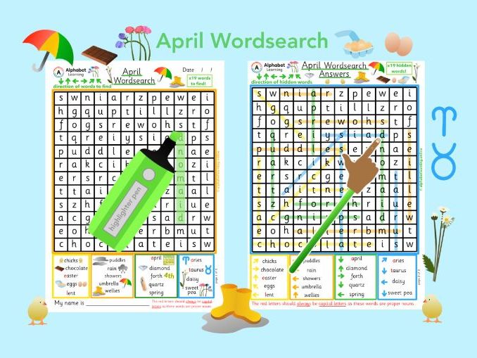 Wordsearch - April, x19 words to find