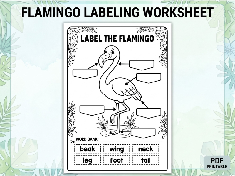 Label the Flamingo | Cut & Paste Animal Worksheet | EYFS & KS1