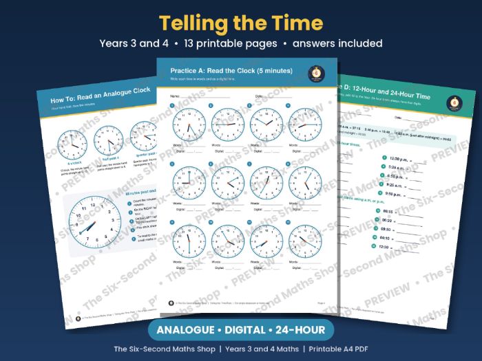 Telling the Time Worksheets | Year 3 and 4 | Analogue, Digital, 24-Hour