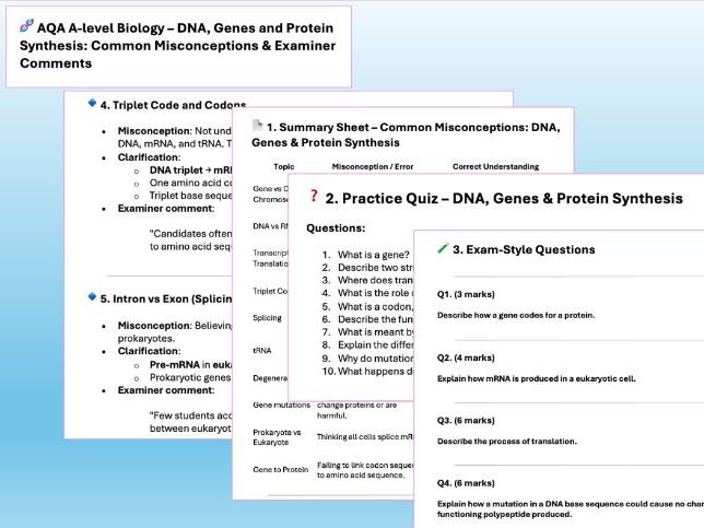 AQA A Level Biology Revision Common Misconceptions & Practice Chapter 8 Protein Synthesis