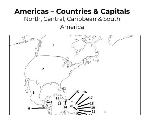 Americas Countries and Capitals Map Worksheet