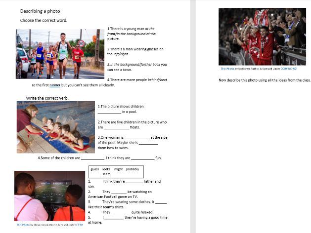 Describing A Photo PET Speaking Worksheet Teaching Resources