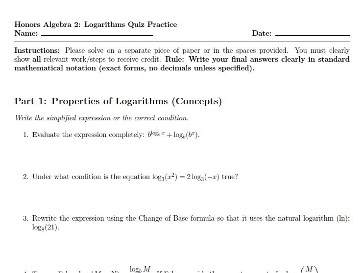Logarithm Quiz