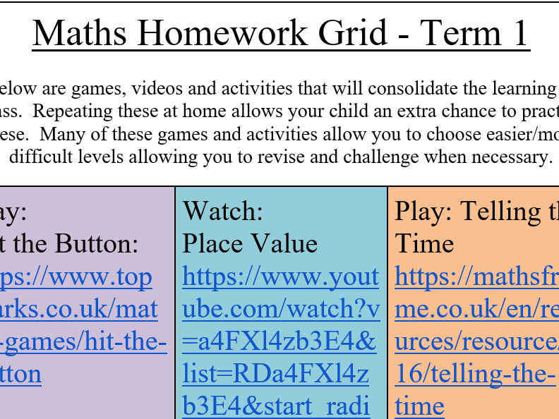 Numeracy and Spelling Choices Homework Term 1