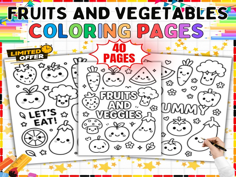 Fruits and Veggies Coloring Sheets | 40 Pages | Nutrition Activity for Kids