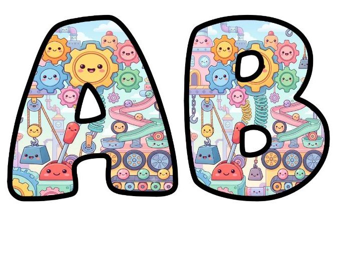 Cute Machines Factory Bubble Letters | Art and Music Bulletin Board Letters | Classroom Display Pack