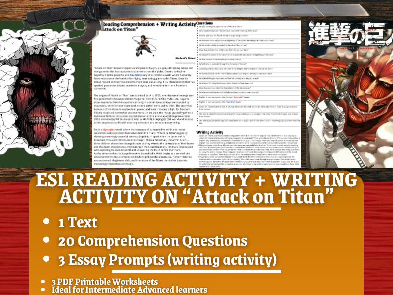 ESL Reading Comprehension + Essay - Attack on Titan - Japanese Anime and Manga