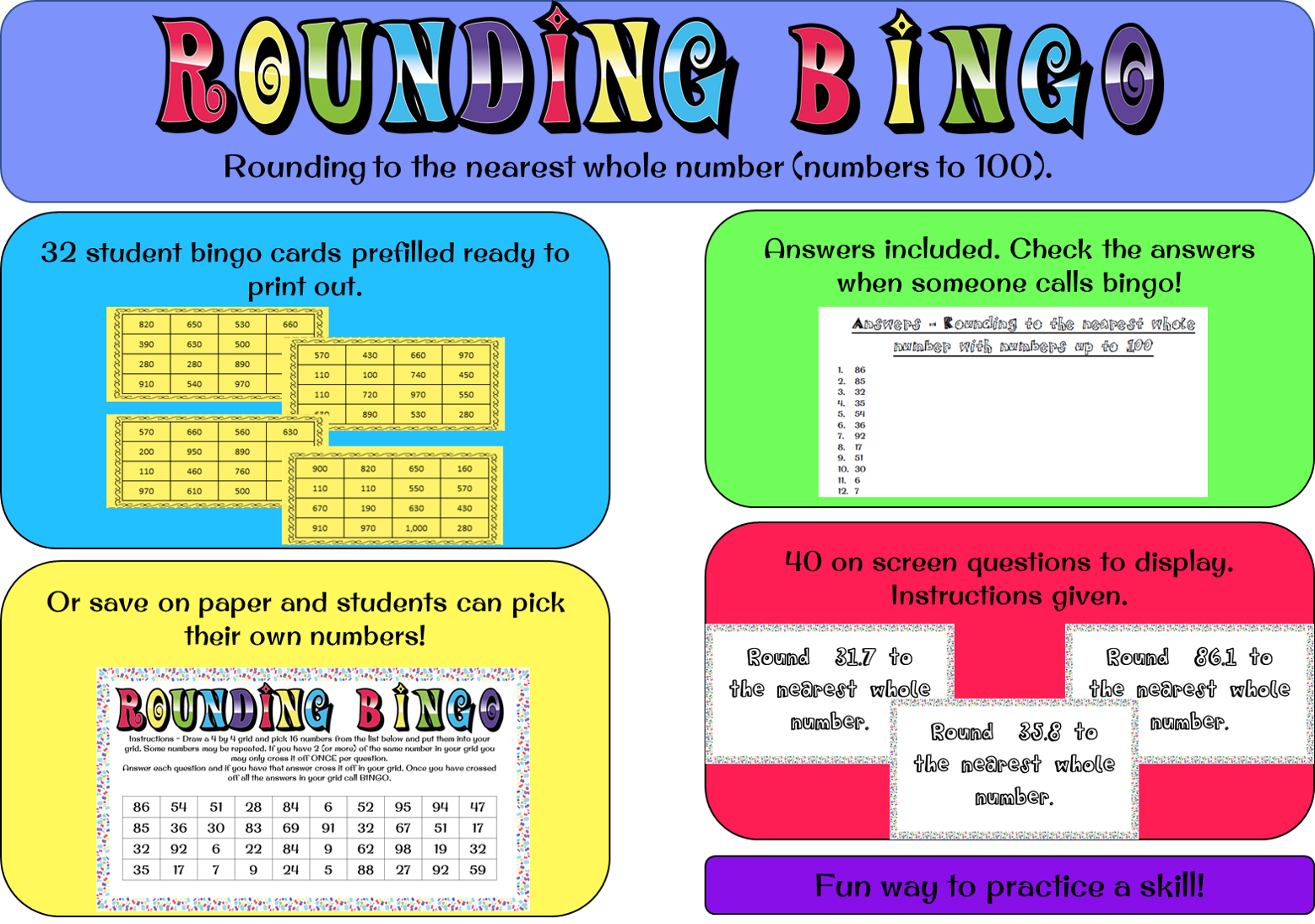 Rounding To The Nearest Whole Number BINGO numbers To 100 Teaching