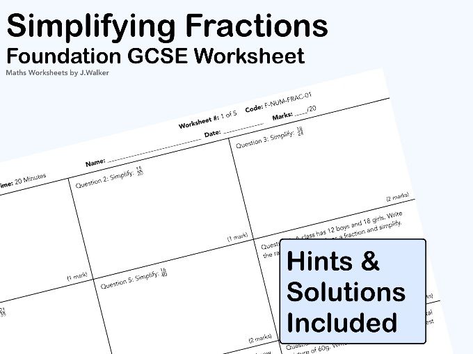 GCSE Maths Worksheet: Simplifying Fractions - Foundation Tier