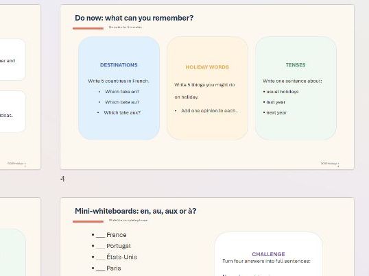 Les Vacances/Holidays GCSE powerpoint