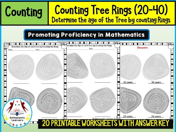Counting Tree Rings – Determine the Age (20-40) Worksheets Math Problems